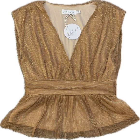 Anthropologie Gold Shimmer Blouse - Picture 4 of 6